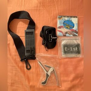Electric Guitar Bundle Strings, Straps, Capo